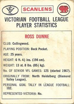 1974 Scanlens VFL #113 Ross Dunne Back